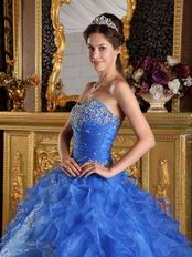 Sweetheart Ruffled Skirt Cerulean Organza Ball Gown Quinceanera