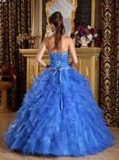 Sweetheart Ruffled Skirt Cerulean Organza Ball Gown Quinceanera