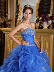 Sweetheart Ruffled Skirt Cerulean Organza Ball Gown Quinceanera