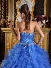 Sweetheart Ruffled Skirt Cerulean Organza Ball Gown Quinceanera