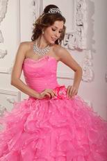 Side Hand Made Flowers Ruffle Pink Skirt Quinceanera Dress Shop