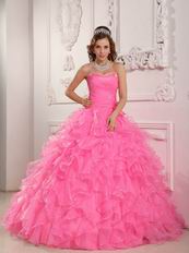 Side Hand Made Flowers Ruffle Pink Skirt Quinceanera Dress Shop