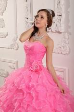 Side Hand Made Flowers Ruffle Pink Skirt Quinceanera Dress Shop