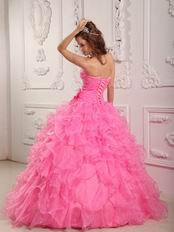 Side Hand Made Flowers Ruffle Pink Skirt Quinceanera Dress Shop