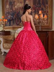 Rolled Fabric Flowers Deep Pink Girls Wear Quinceanera Dress