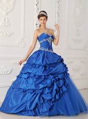 Royal Blue Appliqued Picks-up Quinceanera Dress For Discount