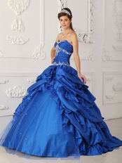 Royal Blue Appliqued Picks-up Quinceanera Dress For Discount