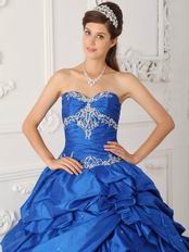 Royal Blue Appliqued Picks-up Quinceanera Dress For Discount