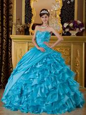 Sweet heart Ruffles Skirt Aqua Blue Sale Quinceanera Gown