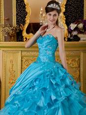 Sweet heart Ruffles Skirt Aqua Blue Sale Quinceanera Gown