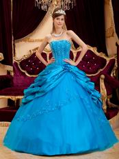 Handmade Flower Appliqued Azure Quinceanera Thick Dress Nice