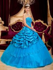 Handmade Flower Appliqued Azure Quinceanera Thick Dress Nice