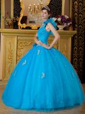 Designer Discount Azure Quinceanera Dress With One Shoulder Straps