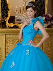 Designer Discount Azure Quinceanera Dress With One Shoulder Straps