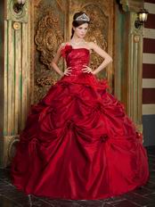 Strapless Wine Red Dress to Quinceanera With Feather Flowers