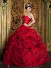 Strapless Wine Red Dress to Quinceanera With Feather Flowers