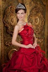 Strapless Wine Red Dress to Quinceanera With Feather Flowers