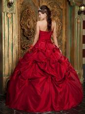 Strapless Wine Red Dress to Quinceanera With Feather Flowers