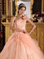 Light Orange Single Shoulder Handmade Flowers Quinceanera Gown