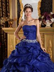 Royal Blue Organza Puffy Skirt Quinceanera Dress For Discount