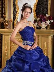 Royal Blue Organza Puffy Skirt Quinceanera Dress For Discount