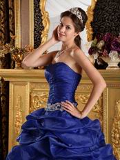 Royal Blue Organza Puffy Skirt Quinceanera Dress For Discount