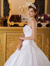 White Taffeta Embroidered Quinceanera Gown Not Expensive