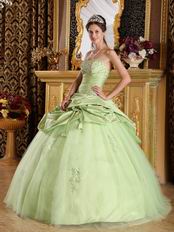 Yellow Green Cheap Quinceanera Gown With Handmade Flowers