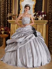 Black Handmade Flowers Quinceanera Dress Gray Taffeta