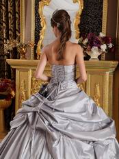 Black Handmade Flowers Quinceanera Dress Gray Taffeta