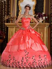 Orange Red Layers Skirt Appliqued Bottom Quinceanera Dress