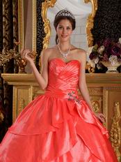 Orange Red Layers Skirt Appliqued Bottom Quinceanera Dress