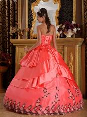 Orange Red Layers Skirt Appliqued Bottom Quinceanera Dress