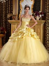 Best Sweetheart Striped Printed Yellow Quinceanera Ball Gown