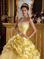 Best Sweetheart Striped Printed Yellow Quinceanera Ball Gown