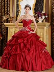 Bubble Designer Ball Skirt Wine Red Taffeta Quinceanera Gown