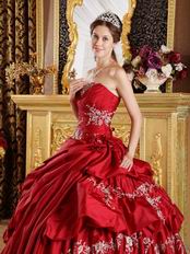 Bubble Designer Ball Skirt Wine Red Taffeta Quinceanera Gown