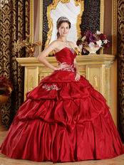 Bubble Designer Ball Skirt Wine Red Taffeta Quinceanera Gown