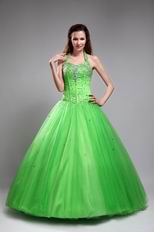 Halter Top Style Beaded Quinceanera Dress In Spring Green