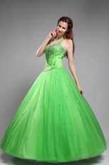 Halter Top Style Beaded Quinceanera Dress In Spring Green