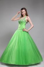 Halter Top Style Beaded Quinceanera Dress In Spring Green