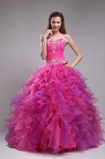 Fuchsia Floor Length Ruffle Skirt Top Designer Quinceanera Dress