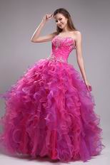 Fuchsia Floor Length Ruffle Skirt Top Designer Quinceanera Dress