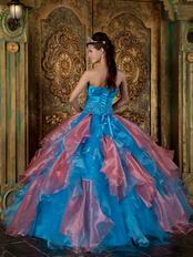 Orange Pink and Azure Contrast Cascade Skirt Quinceanera Dress