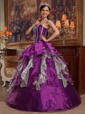 Apple Green And Purple Contrast Skirt Quinceanera Dress