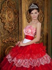 Zebra And Red Layers Skirt Winter Wear Quinceanera Dress