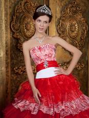 Zebra And Red Layers Skirt Winter Wear Quinceanera Dress