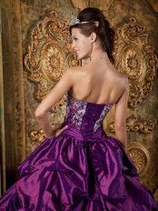 Strapless Purple Embroidered Quinceanera Gown With Shawl