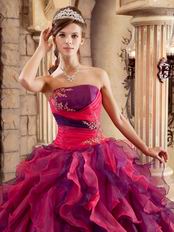 Cascade Fuchsia And Purple Skirt Quinceanera Strapless Dress