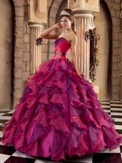 Cascade Fuchsia And Purple Skirt Quinceanera Strapless Dress